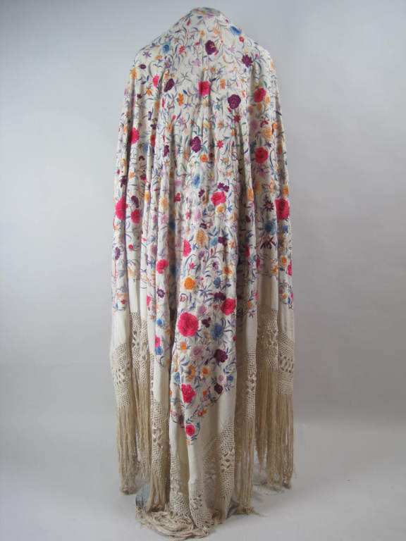 1920's Hand-Embroidered Silk Piano Shawl 4