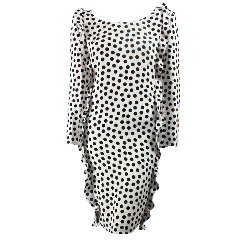 1980's Galanos Polka Dotted Silk Cocktail Dress