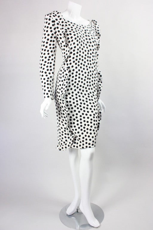 Gray 1980's Galanos Polka Dotted Silk Cocktail Dress