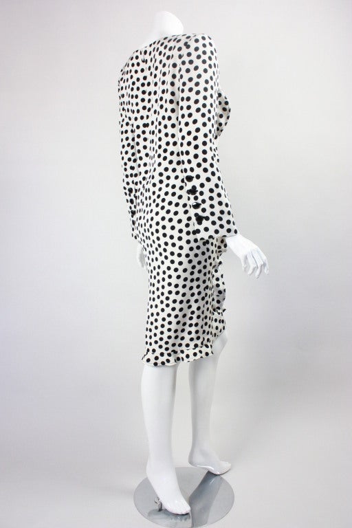 1980's Galanos Polka Dotted Silk Cocktail Dress In Excellent Condition In Los Angeles, CA