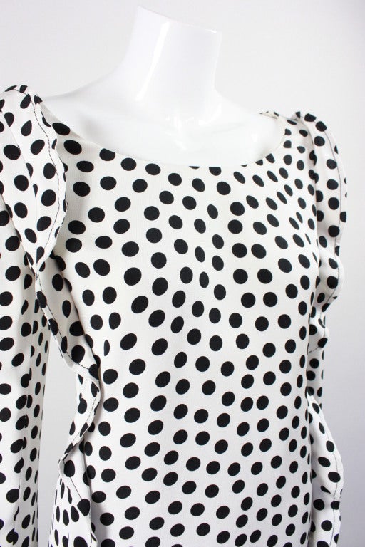 1980's Galanos Polka Dotted Silk Cocktail Dress 1