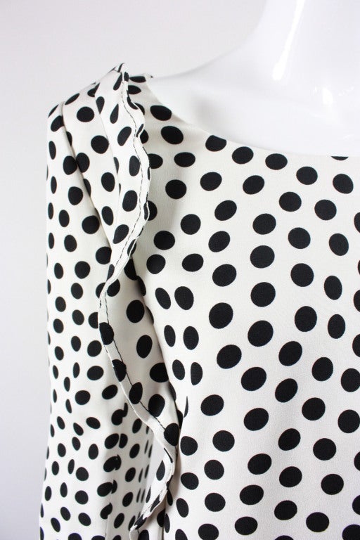 1980's Galanos Polka Dotted Silk Cocktail Dress 2