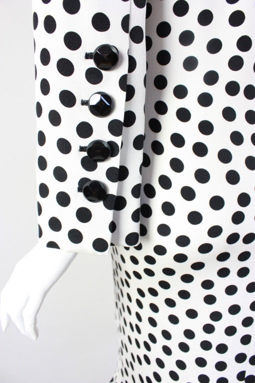 1980's Galanos Polka Dotted Silk Cocktail Dress 3