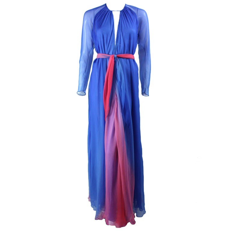 1970's Pauline Trigere Silk Chiffon Ombre Gown at 1stDibs