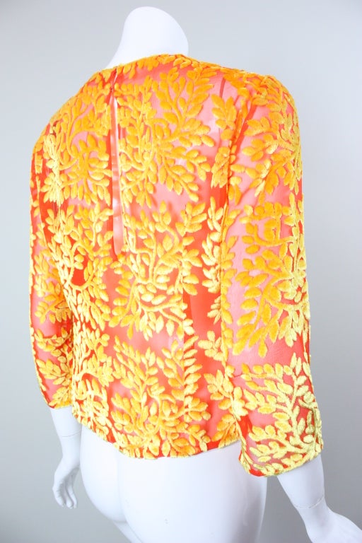 Versace Brightly-Colored Cut Velvet Blouse In Excellent Condition In Los Angeles, CA