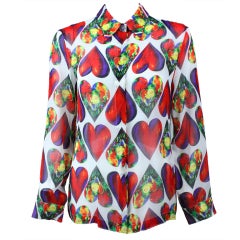 1990's Gianni Versace Silk Blouse with Heart Print