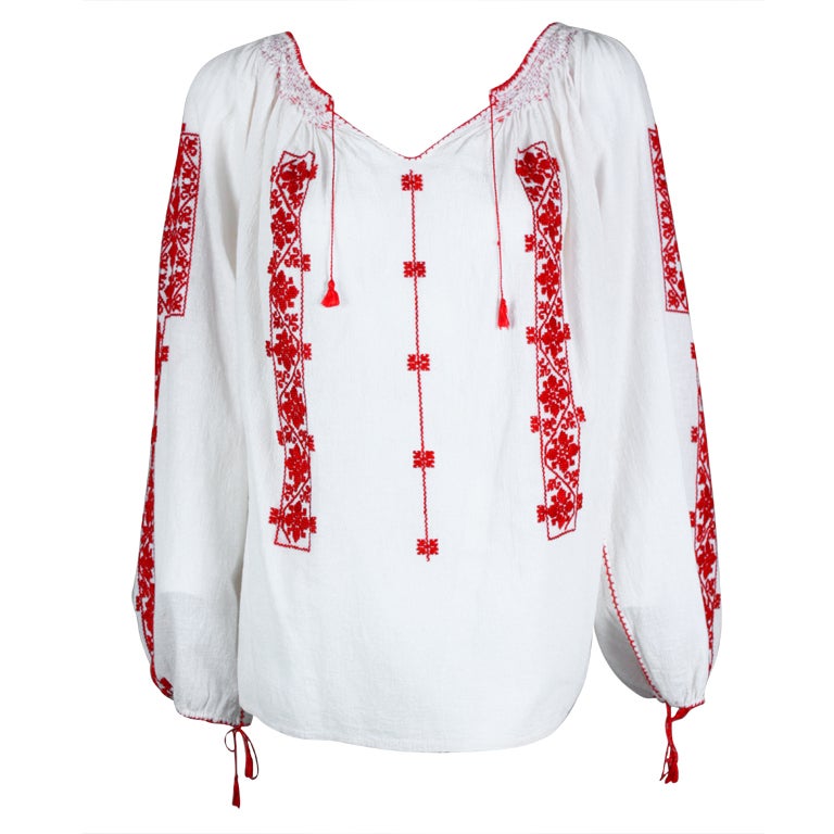 1930's Eastern European Embroidered Peasant Blouse at 1stdibs