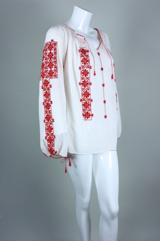 1930's Eastern European Embroidered Peasant Blouse at 1stdibs