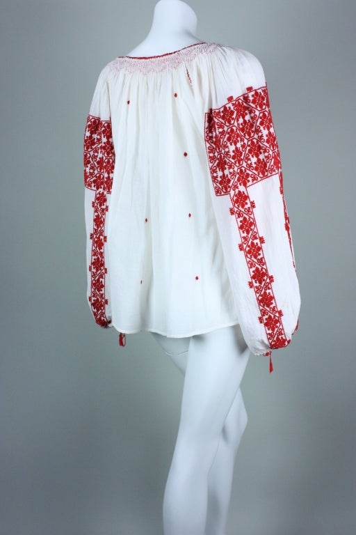 1930's Eastern European Embroidered Peasant Blouse at 1stdibs