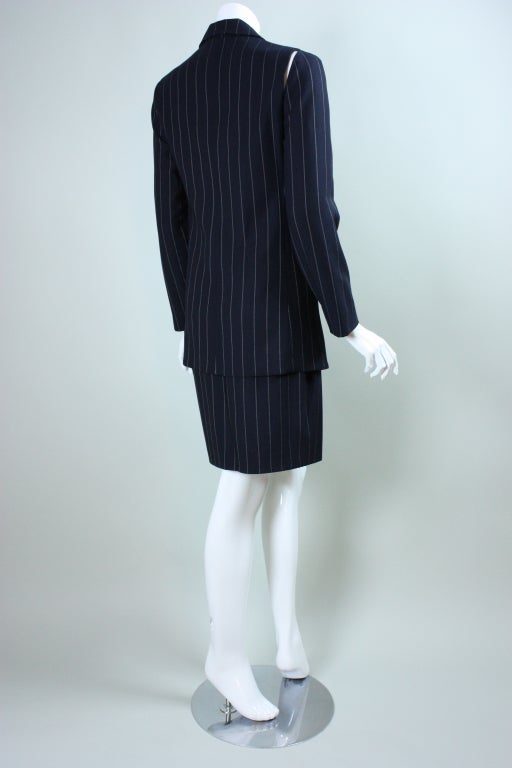 Women's Gianni Versace Pinstriped Suit with Cut-Out Detailing For Sale