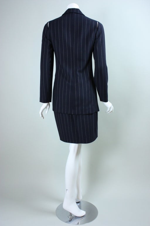 Gianni Versace Pinstriped Suit with Cut-Out Detailing For Sale 1