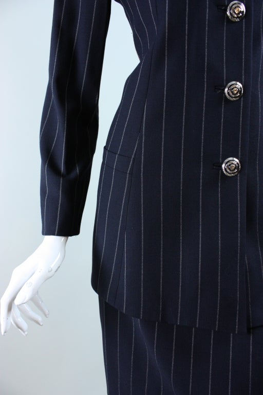 Gianni Versace Pinstriped Suit with Cut-Out Detailing For Sale 3