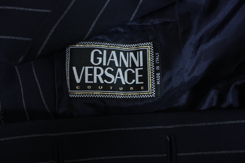 Gianni Versace Pinstriped Suit with Cut-Out Detailing For Sale 5