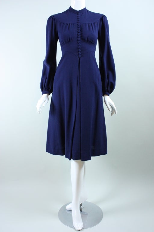 Women's 1970's Jean Muir Dark Blue Crepe Dress