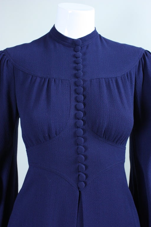 1970's Jean Muir Dark Blue Crepe Dress 4