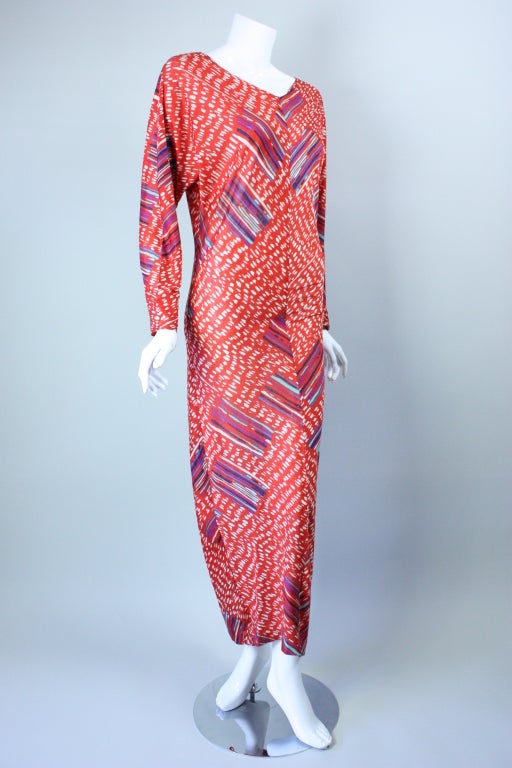 Red Missoni Cotton Jersey Gown with Abstract Print For Sale