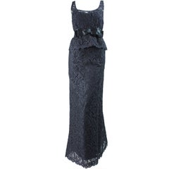 Vintage Mollie Parnis Black Lace Gown, 1960s 
