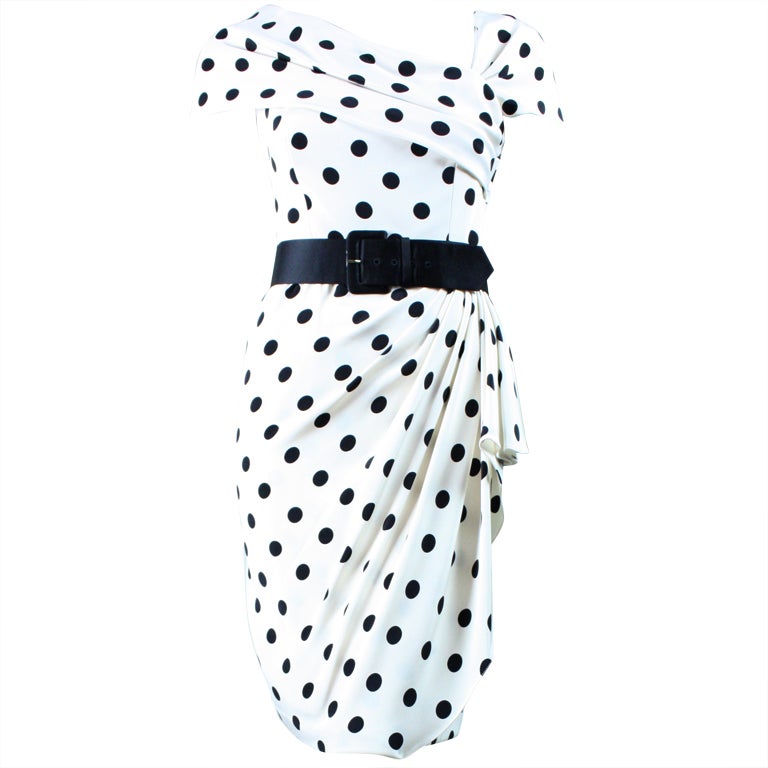 1980's De La Renta Gathered and Dotted Cocktail Dress at 1stDibs