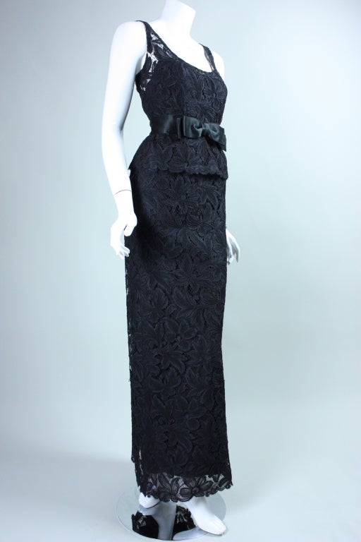 Women's Mollie Parnis Black Lace Gown, 1960s  For Sale