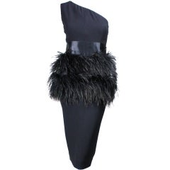 Carolyne Roehm One-Shouldered Cocktail Dress with Ostrich Feather Trim 2