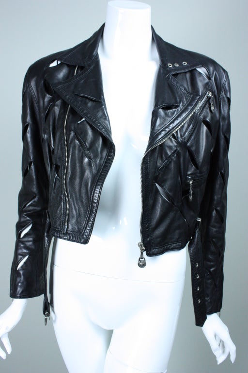 Early 1990's Versace Slashed Leather Motorcycle Jacket 3