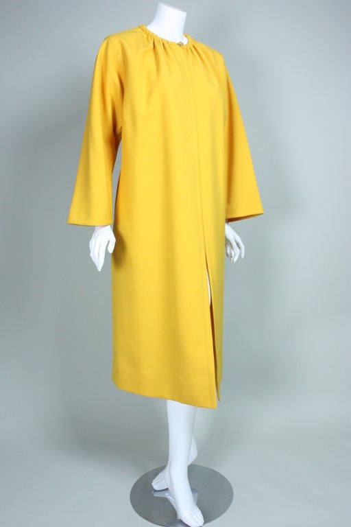 James Galanos Yellow Wool Overcoat In Excellent Condition In Los Angeles, CA