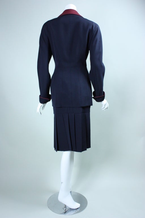 Karl Lagerfeld Double-Breasted Skirt Suit with Carwash Hem In Excellent Condition For Sale In Los Angeles, CA