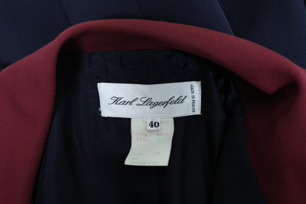 Karl Lagerfeld Double-Breasted Skirt Suit with Carwash Hem For Sale 3