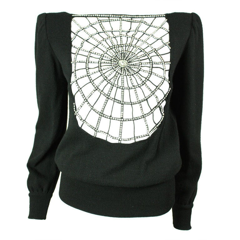 Valentino Cashmere Sweater with Rhinestone Spiderweb