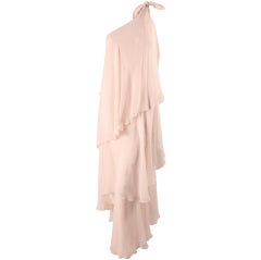 1970's Halston Pink Chiffon One-Shouldered Gown
