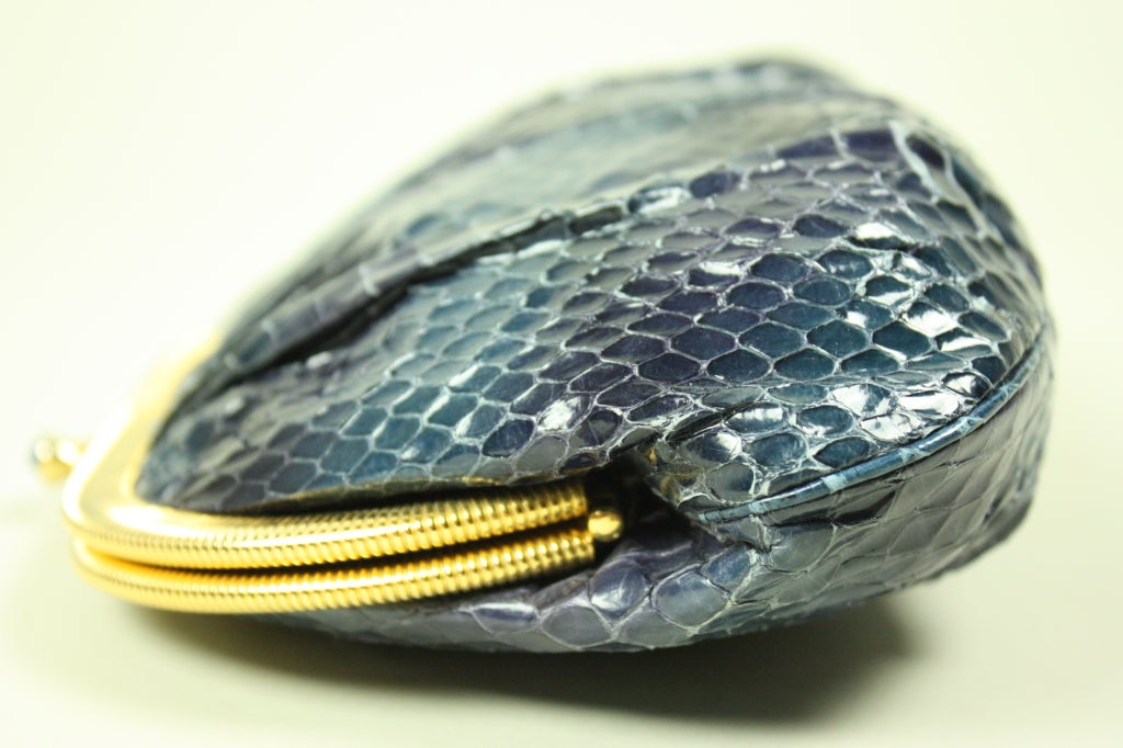 Gray Judith Leiber Navy Blue Snakeskin Evening Bag