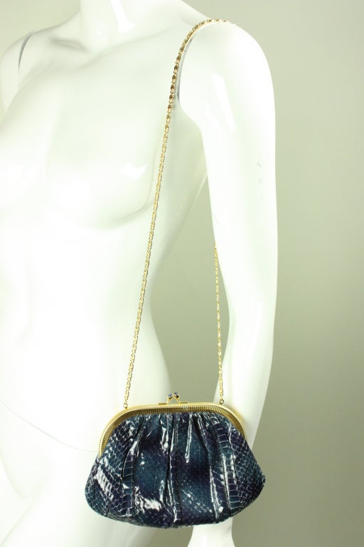 Judith Leiber Navy Blue Snakeskin Evening Bag 1