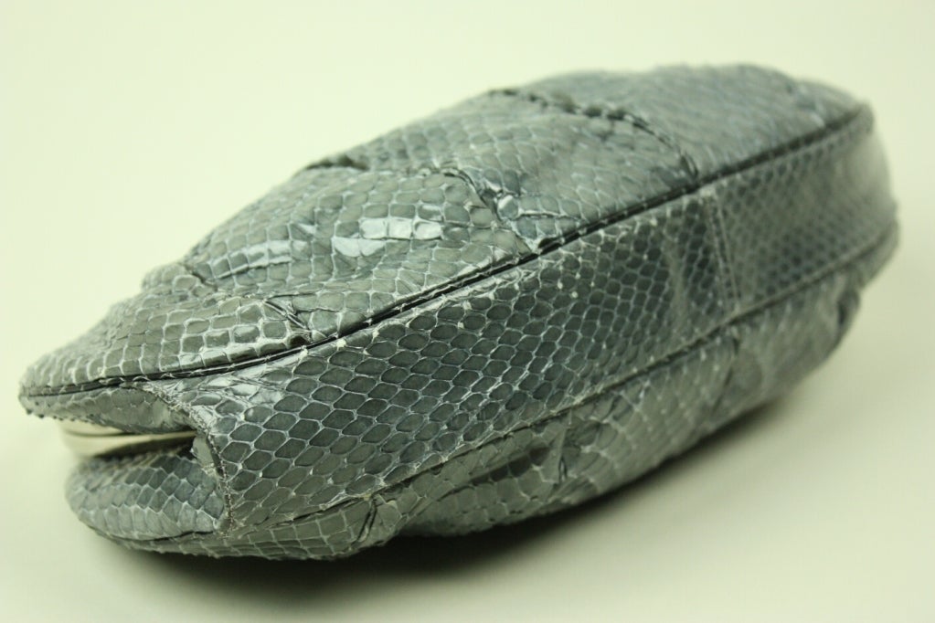 Gray Judith Leiber Snakeskin Handbag with Frog Hardware For Sale