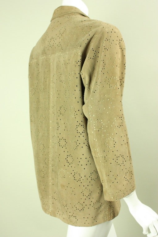 Brown Alaia Perforated Suede Jacket For Sale