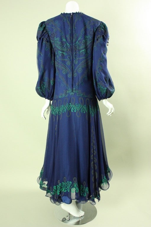 1980's Zandra Rhodes Hand-Painted Chiffon Dress at 1stdibs