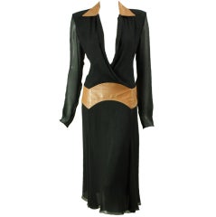 Versace Silk and Leather Dress with Low Cut Neckline