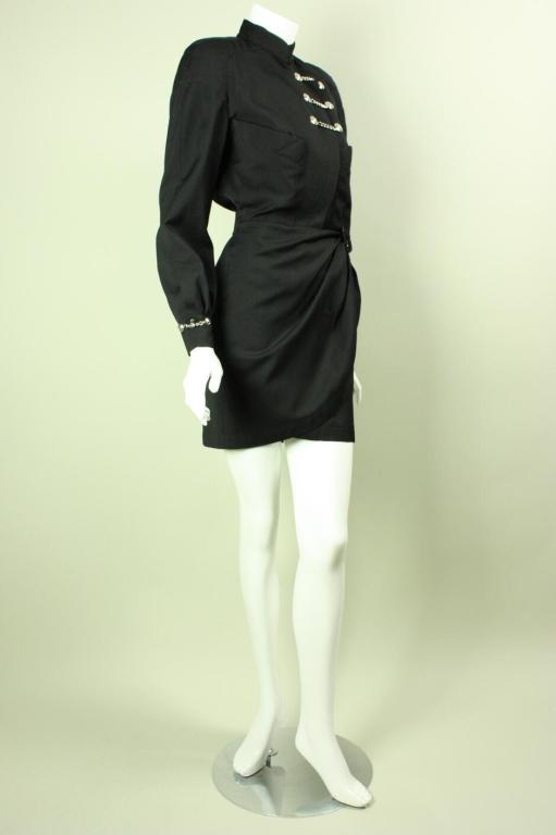 Women's Thierry Mugler Black Gabardine Dress with Chain Hardware