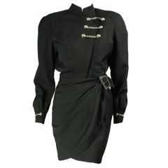 Thierry Mugler Black Gabardine Dress with Chain Hardware
