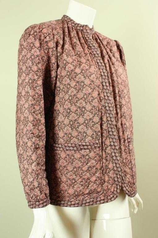 Brown Late 1970's Yves Saint Laurent Quilted Floral Jacket