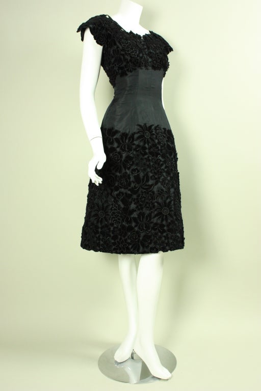 Black 1950's Maxwell Shieff Appliqued Cocktail Dress For Sale