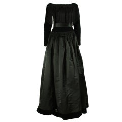 Vintage Black Silk and Velvet Fringed Gown