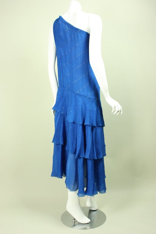 Blue Silk Chiffon Tiered Dress For Sale 2