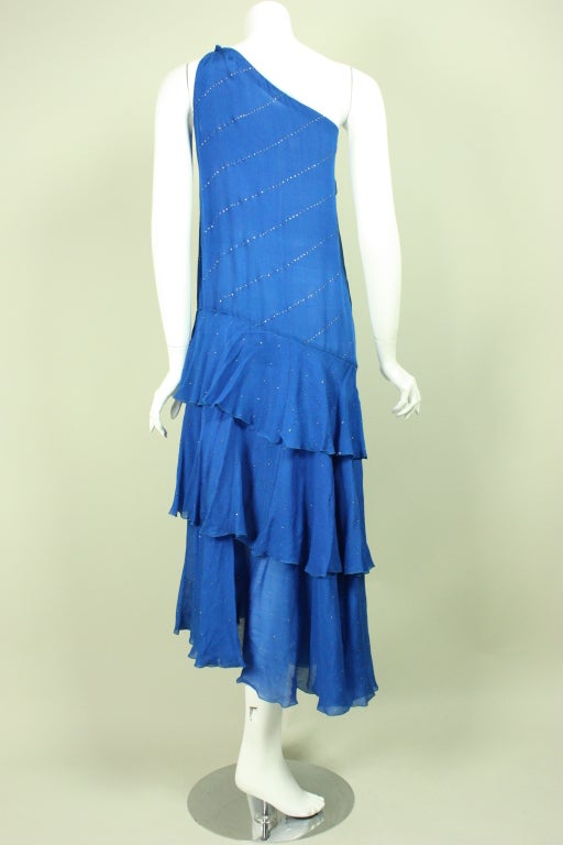 Blue Silk Chiffon Tiered Dress For Sale 3