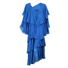 Blue Silk Chiffon Tiered Dress
