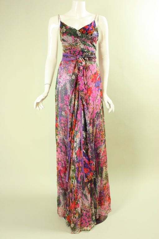 1970's Scott Barrie Gown with Floral Print at 1stdibs
