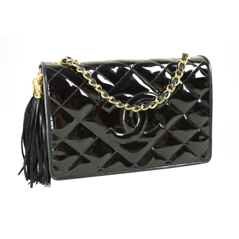 Chanel Black Patent Leather Quilted Handbag at 1stdibs