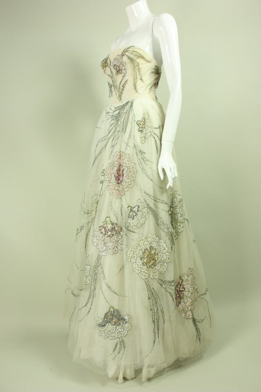 Gray Bergdorf Goodman Custom Tulle Gown Circa 1961