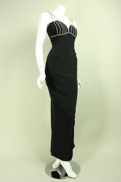 Black Vicky Tiel Gown with Rhinestone Cage Bust