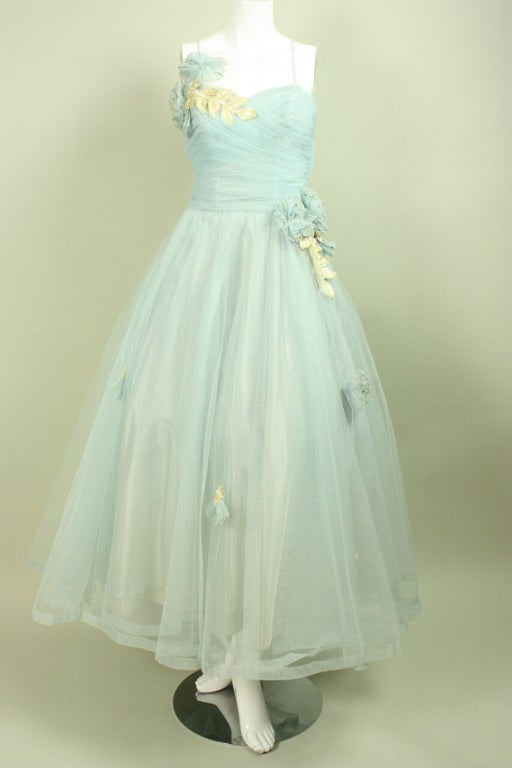 1950's Baby Blue Tulle Gown at 1stDibs