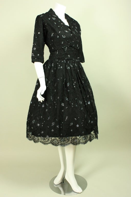 Black 1950's Custom-Made Lace Dress from France